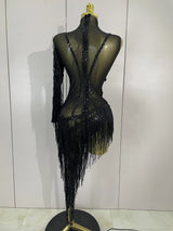 Sparkly Rhinestones Fringed Latin Dance Outfits Stage Performance Costume