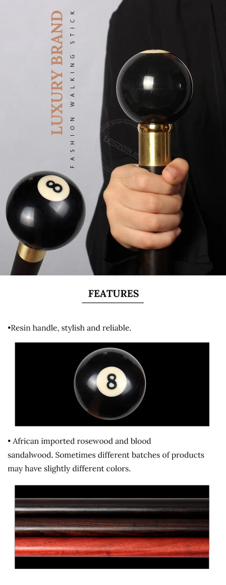 Black Eight Ball Wooden Walking Stick Cane