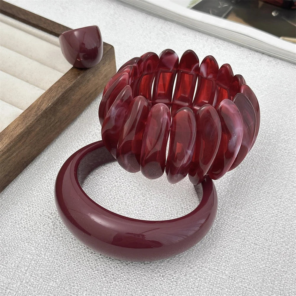 Vintage Style Cherry Red Acrylic Resin Chunky Bangles Bracelet