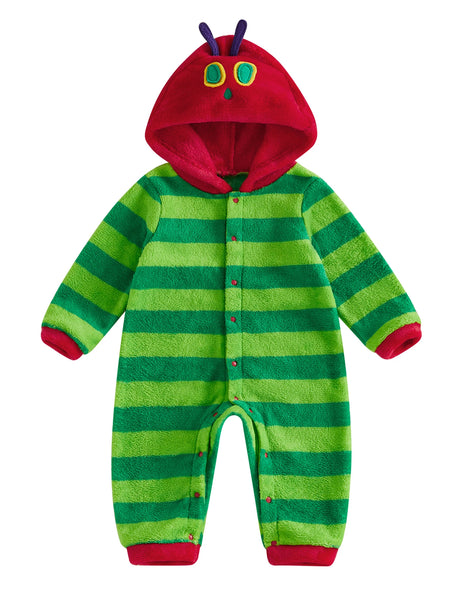 Hungry Caterpillar Baby Boys Girls Fall Winter Romper Long Sleeve Plush Costume Fleece Long Sleeve Hooded Jumpsuit