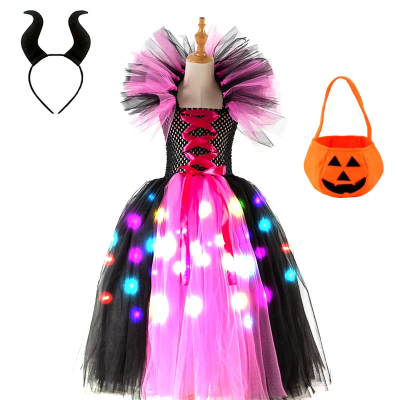 Girls Witch Ghost Vampire Halloween Costume Fluffy Tulle Dress