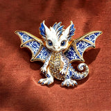 Blue Floral Baby Dragon Enamel Brooch with Rhinestones