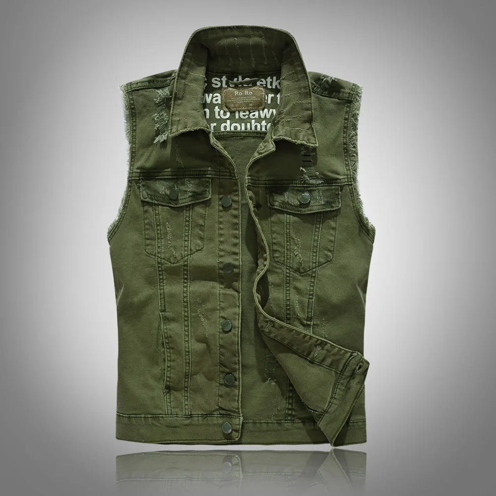Woodsman Ripped Denim Vests Jackets