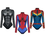 Spiderman Captain America Superhero Printed Long Sleeve Swimwear One-piece Surfing Swimsuit
