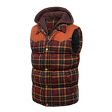 Woodsman Cotton Plaid Hooded Puffer Vest Jacket Thick Warm Winter Plaid Sleeveless Coat