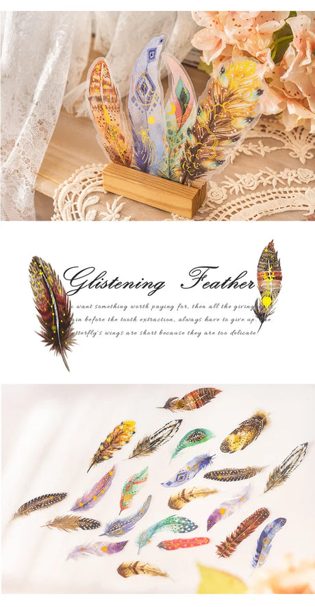 10 pcs/lot Feather Stickers PET Scrapbooking Art Journal DIY Craft Supplies