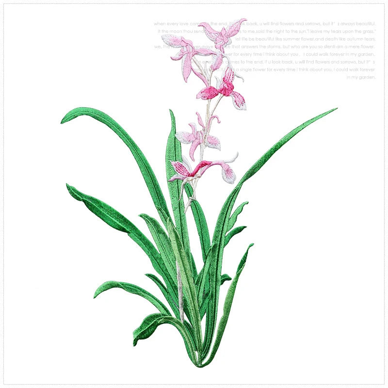 Orchid Flower Iron on Applique Floral Patch DIY Craft 19 X 24.5CM