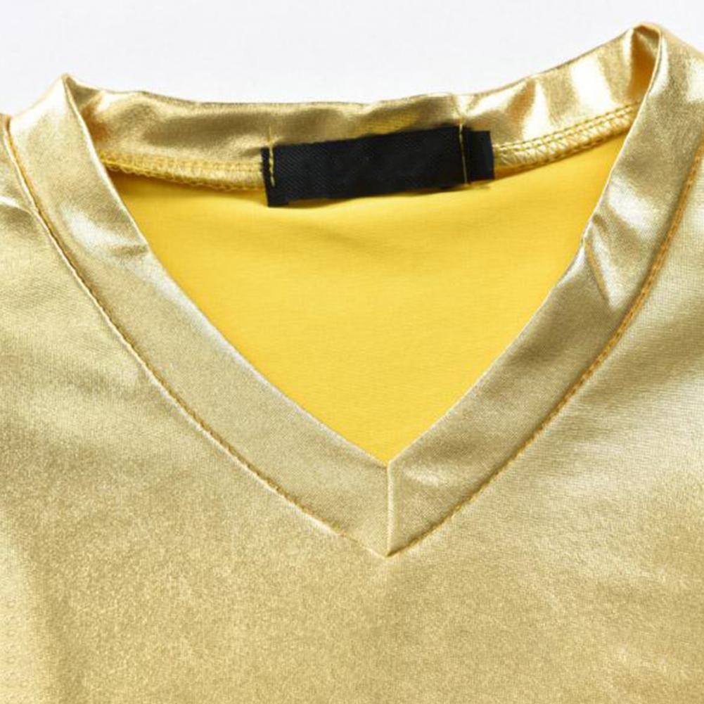 Men T-shirt Glossy Solid Long Sleeve Tops Nightclub Party Performance Wear