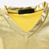 Men T-shirt Glossy Solid Long Sleeve Tops Nightclub Party Performance Wear