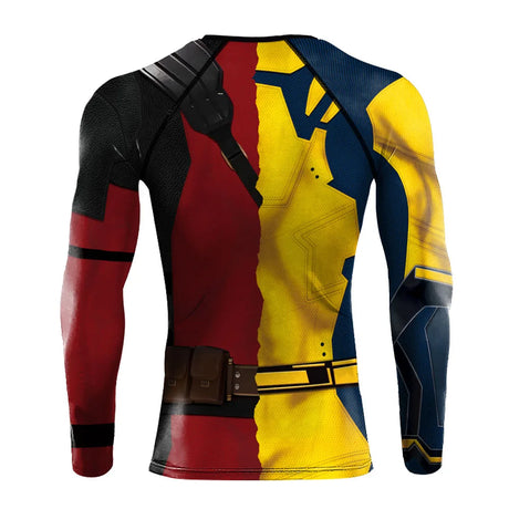 Deadpool Wolverine Printed Mens Rash Guards Compression Shirts Gym Surfing Long Sleeve Stretch Tops