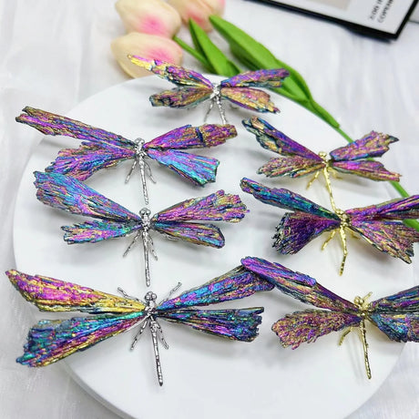 One Natural Tourmaline Electroplated Dragonfly Home Decor