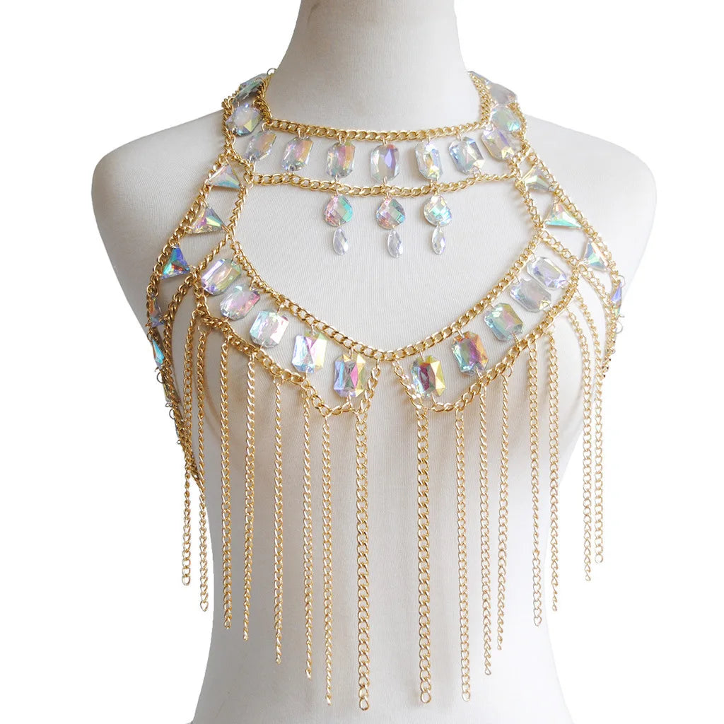 Gem Patchwork Festival Halter Tops Party Crop Top