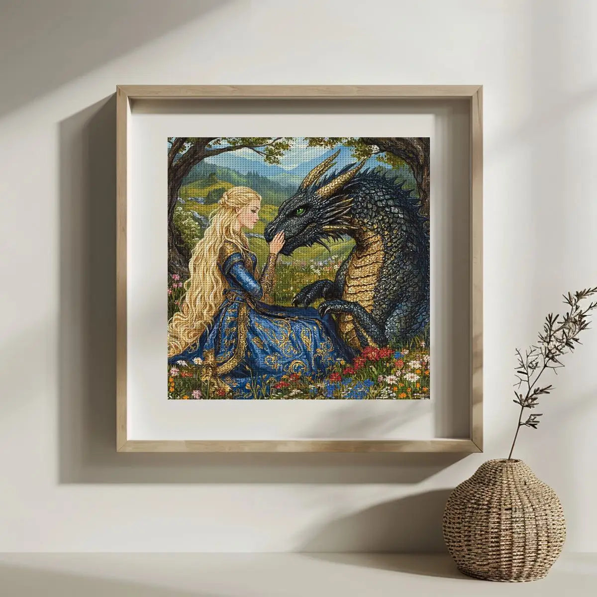 Princess and Dragon 30X30CM Stamped Cross Stitch DIY Kit 11/14/16CT