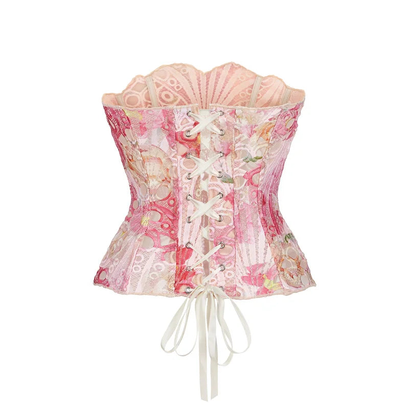 Vintage Mermaid Corset Top Double Lace Layered Boned Bustiers