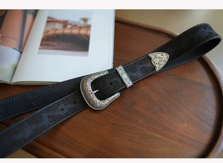 Bobby Ray's Genuine Leather Western Cowboy Court Style Embossed Steel Buckle Belt
