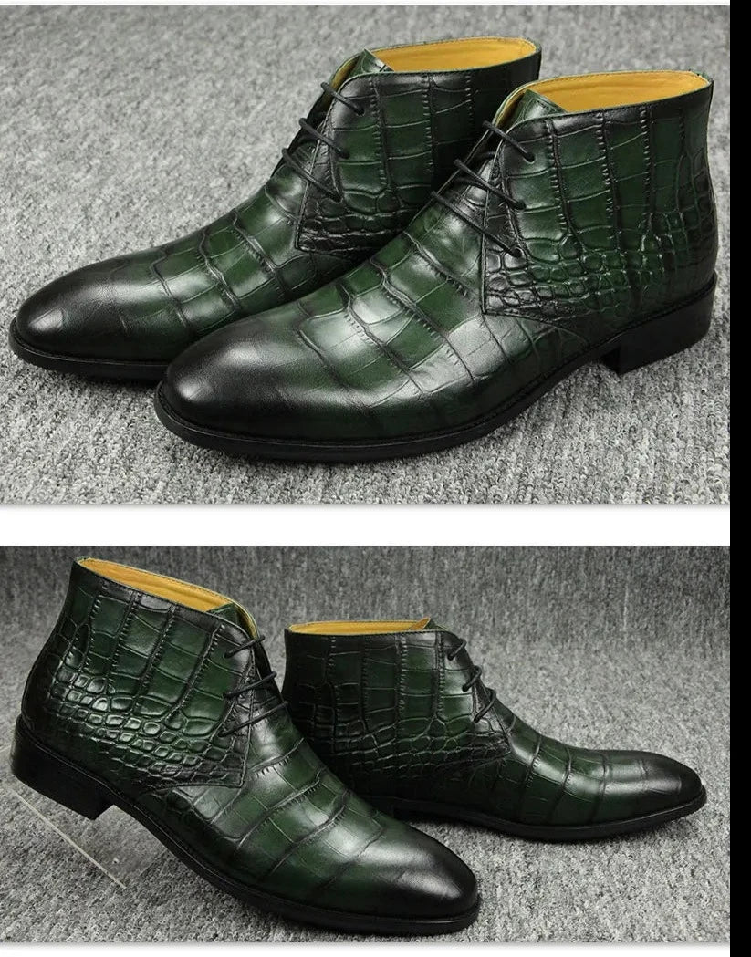 'Gator Men's Ankle Boots Genuine Leather Handmade Dress Shoes