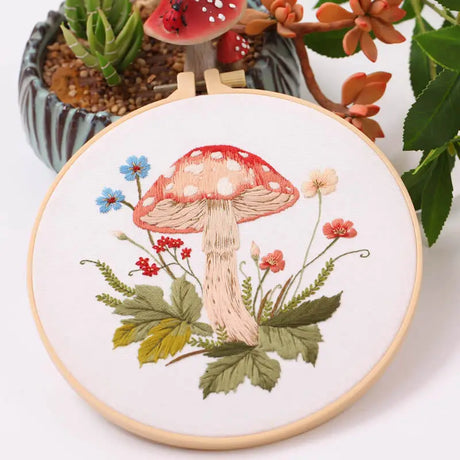 Mushroom Embroidery Kit DIY Needlecraft for Beginners