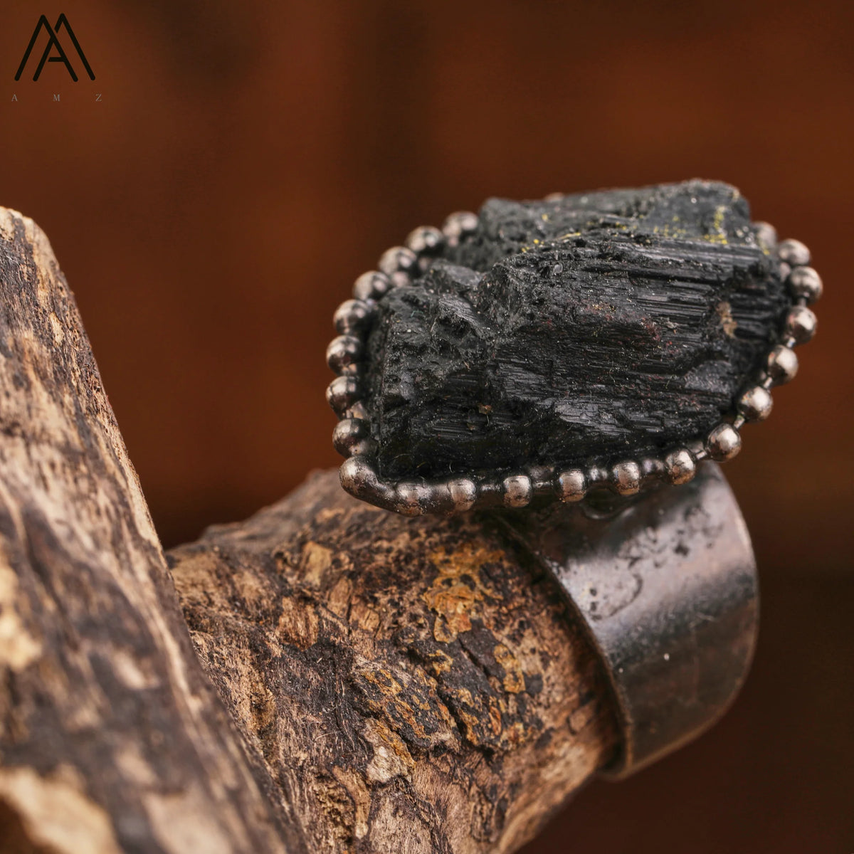 Raw Black Tourmaline Brutalist Copper Rings