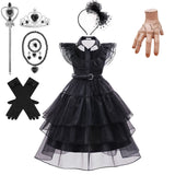 Wednesday Addams Cosplay Costume Girls Black Gothic Dress Sets