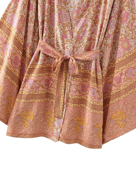 Penny's Boho Floral Print Short Kimono Robe