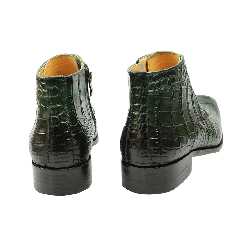 Gator Boots Pointed Toe Mens Genuine Leather Shoes White Purple Green