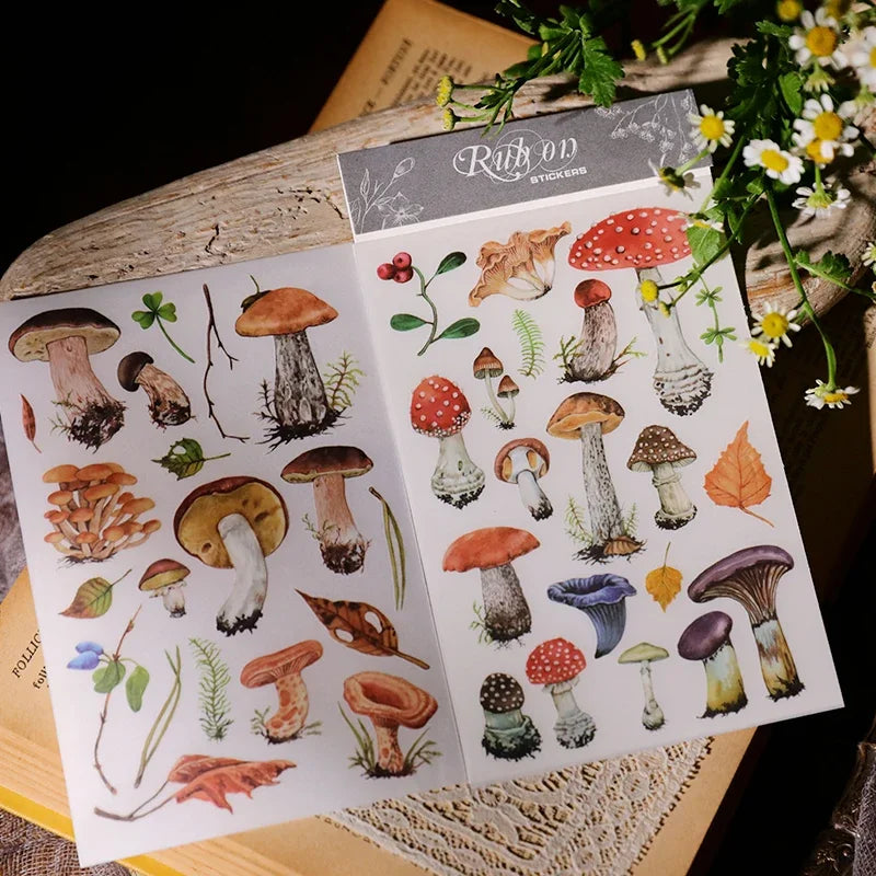 2 Sheet Vintage Mushroom RUB ON Transfer Stickers Junk Journal DIY Album Scrapbooking Craft Stickers