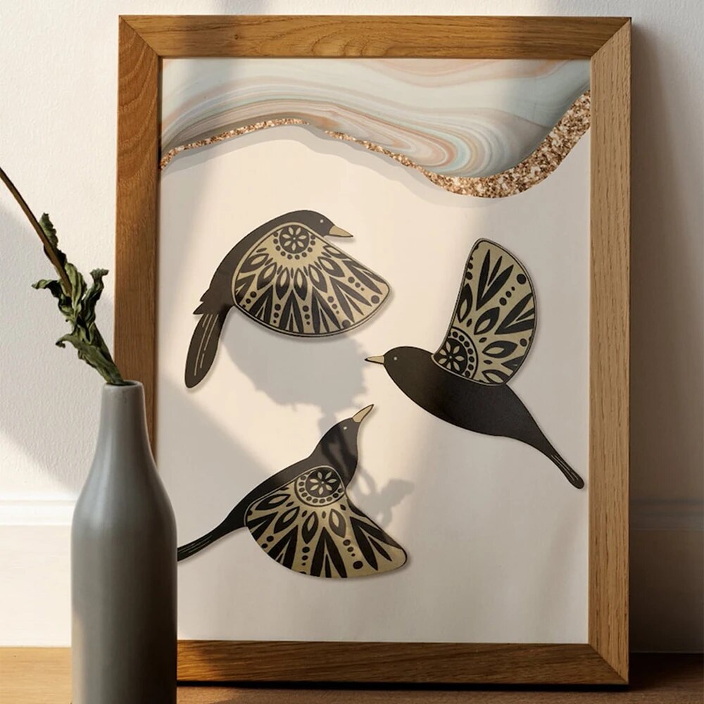 Set of Three Wooden Black Bird Wall Art Decor