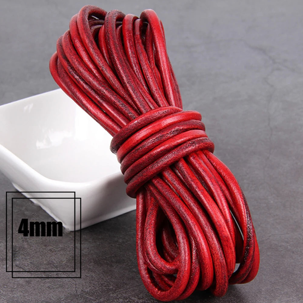 1/2/3/4/5/6/8mm 2 meter Red Coffee Genuine Leather Cord Flat/Round Rope DIY Jewellery Making