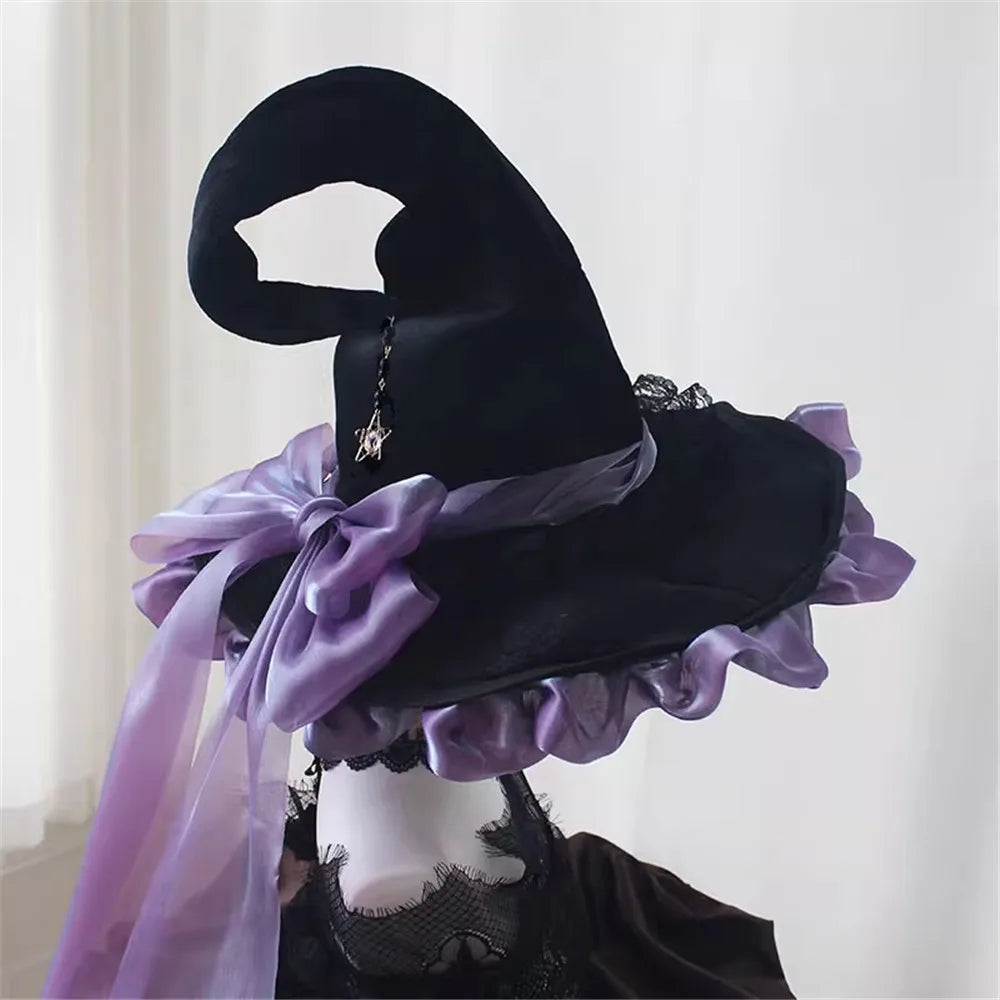 Handmade Salam Witch Hats with Ribbon Bow Gothic Lolita Cosplay Costume Accessories Halloween Hat