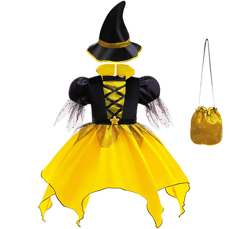 Girls Halloween Cosplay Yellow Witch Costume