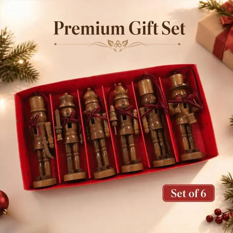 Set of 6 Wooden Nutcracker Christmas Tree Hanging Ornaments