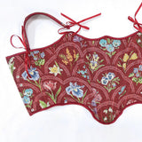 Tapestry Red Corset Overbust Lace Up Bone Bodice