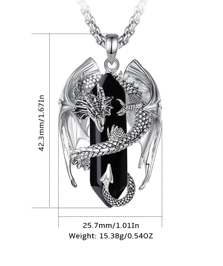 Dragon Treasure Hexagonal Obsidian Crystal Pendant Necklace