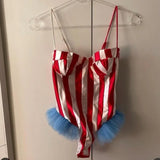 Vintage Circus Carnival Bodysuit Clown Stripes Playsuit Halloween Cosplay Costume