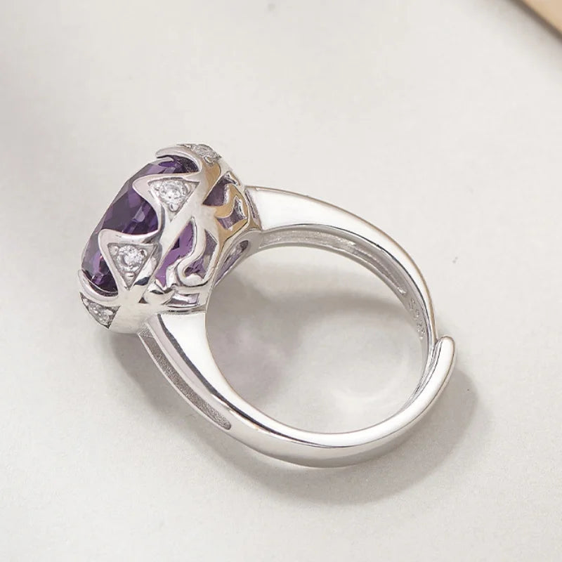 Nymphaea's Jewel S925 Sterling Silver Ring Natural Amethyst Morganite Zircon