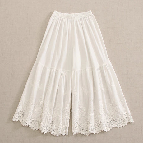 Mori Girl Embroidered Cotton Wide Leg Layering Pants