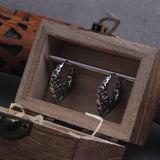 Viking V Stainless Steel Huggie Hoop Earrings for Men with Wooden Box