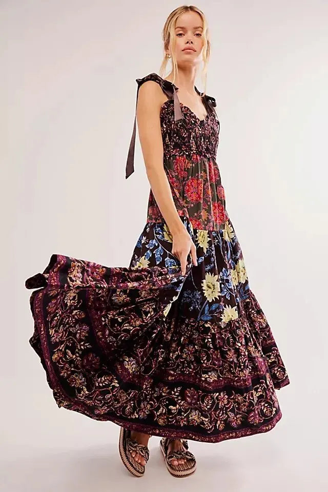 Ari's Boho Maxi Dresses 9 Colours Vintage Floral Print Summer Dress