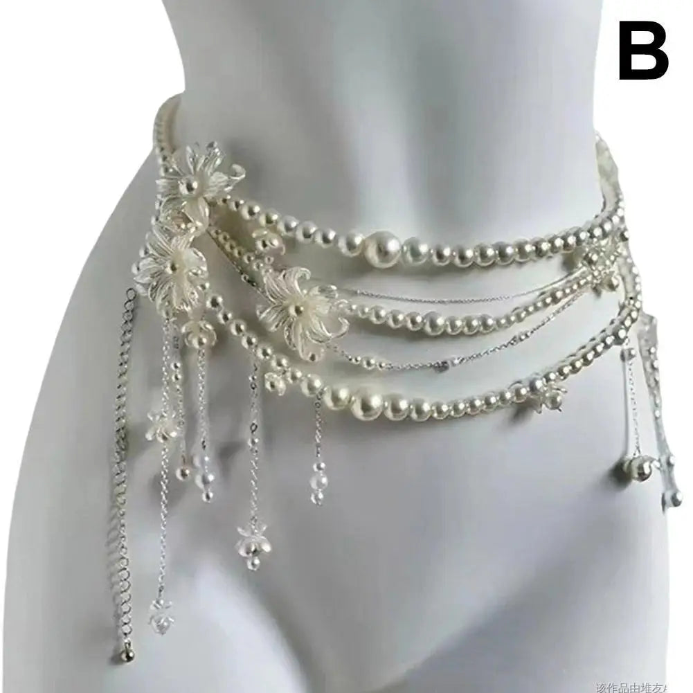 Multilayer Pearl Waist Chain Belt Body Jewellery