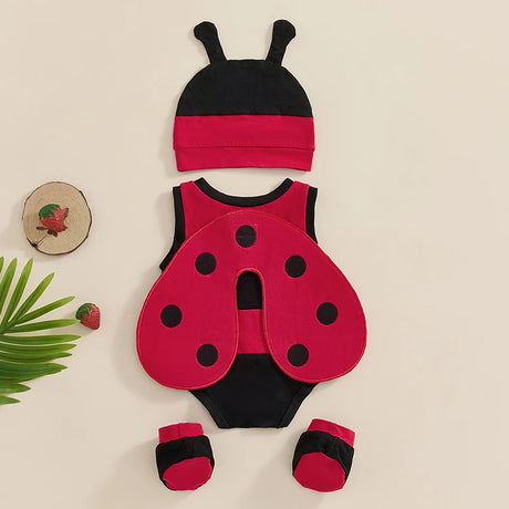 4 Piece Baby Ladybug Romper Set Wings Hat Socks Baby Clothes