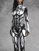 Gothic Stained Glass Full Moon Bodycon Jumpsuit Halloween Party Wear Rave Cosplay Costume Festival  Fit