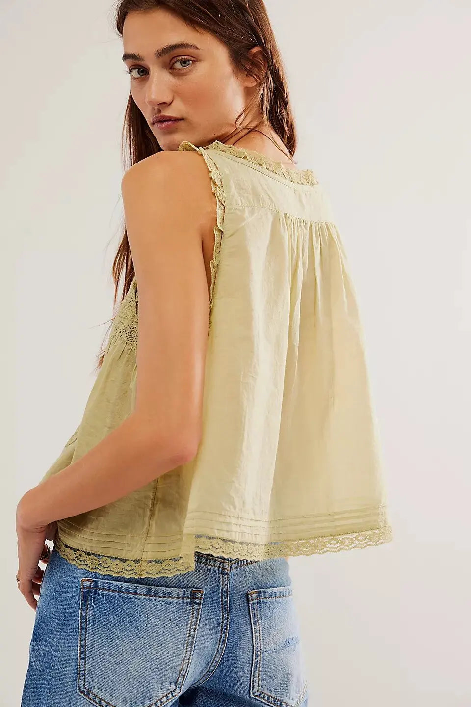 Pip's Summer Cotton Camis Crop Tops Boho Spliced Lace Tank Tops