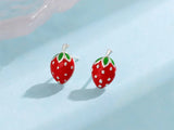 Bitty Enamel Strawberry Stud Earrings 925 Sterling Silver Jewellery
