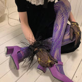 Purple Punk Stockings Eye Rose Lace Spider Web Pantyhose