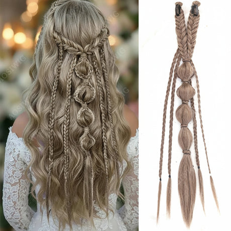 Medieval Maiden Hair Braids Clip in Hair Extensions 24 Inches Synthetic Wig Hairpieces