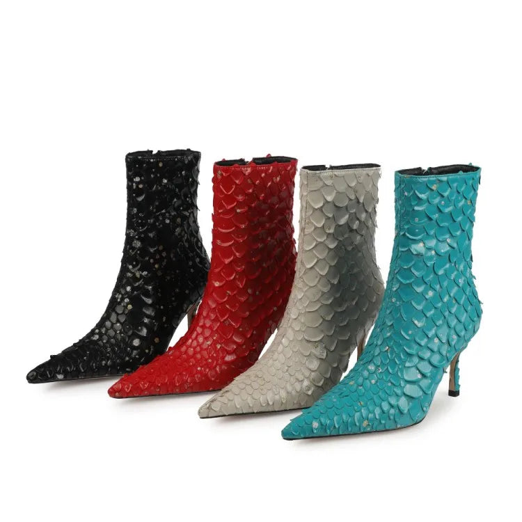 Sssseriously Ssssasssy Sssshort Boots Black Red Snake Ankle Boots