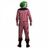 Men's Striped Clown Costume Vintage Circus Joker Cosplay Suits Long Sleeve Tops and Pants Set Halloween Carnivals Outfits