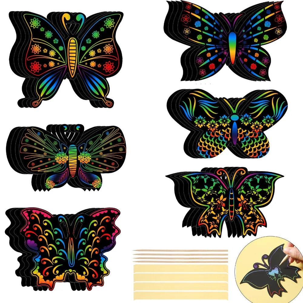 Set of 12 Magic Scratch Art Butterfly Scratch Drawing Cards
