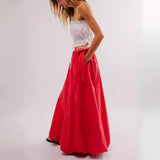 Tara's Boho Skirts Low Waist Solid Colour Lace-up Bow Maxi Skirts