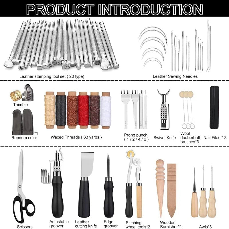 Leather Craft Tools Kit with Carving Tools for Cutting Punching Sewing Carving Stamping